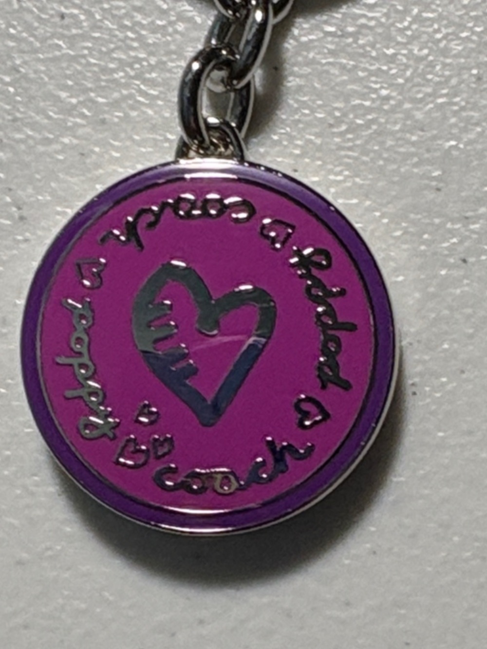 Coach Poppy Purple Enamel Heart LOCKET Key Ring EUC - Picture 6 of 6